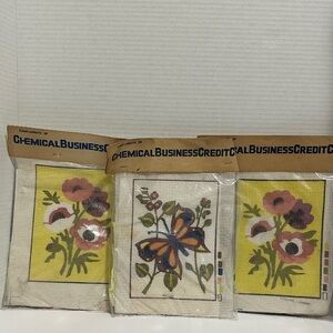 Set of 3 Needlepoint Kits New Old Stock Floral and Butterfly